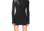 David Koma Ribbed Mesh Detail Mini Dress Black
