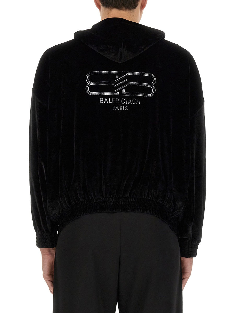 Balenciaga Black Velvet Zip Up Sweatshirt