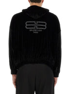 Balenciaga Black Velvet Zip Up Sweatshirt