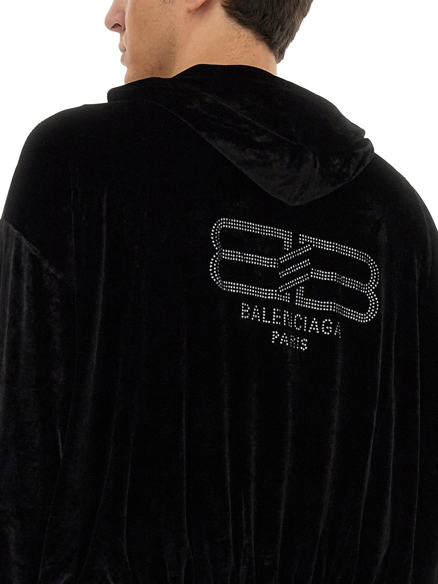 Balenciaga Black Velvet Zip Up Sweatshirt