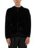 Balenciaga Black Velvet Zip Up Sweatshirt