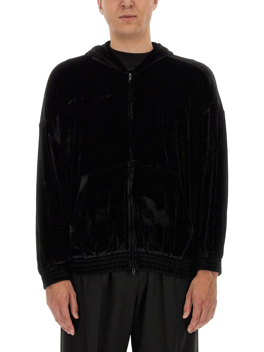 Balenciaga Black Velvet Zip Up Sweatshirt
