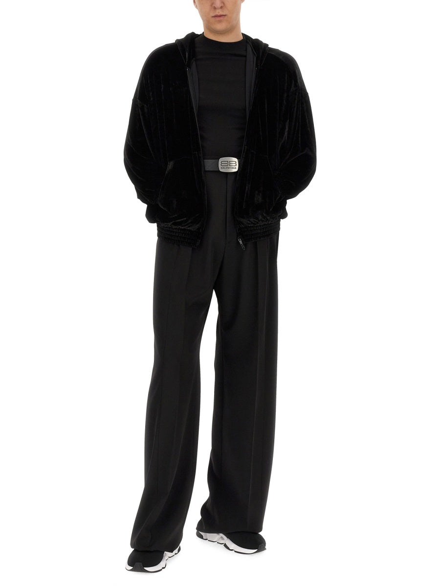 Balenciaga Black Velvet Zip Up Sweatshirt