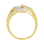 10k Yellow and White Gold 1/2 Cttw Baguette and Round Diamond Bypass Triple Leaf Ring (I-J Color, I1-I2 Clarity) - Size 7