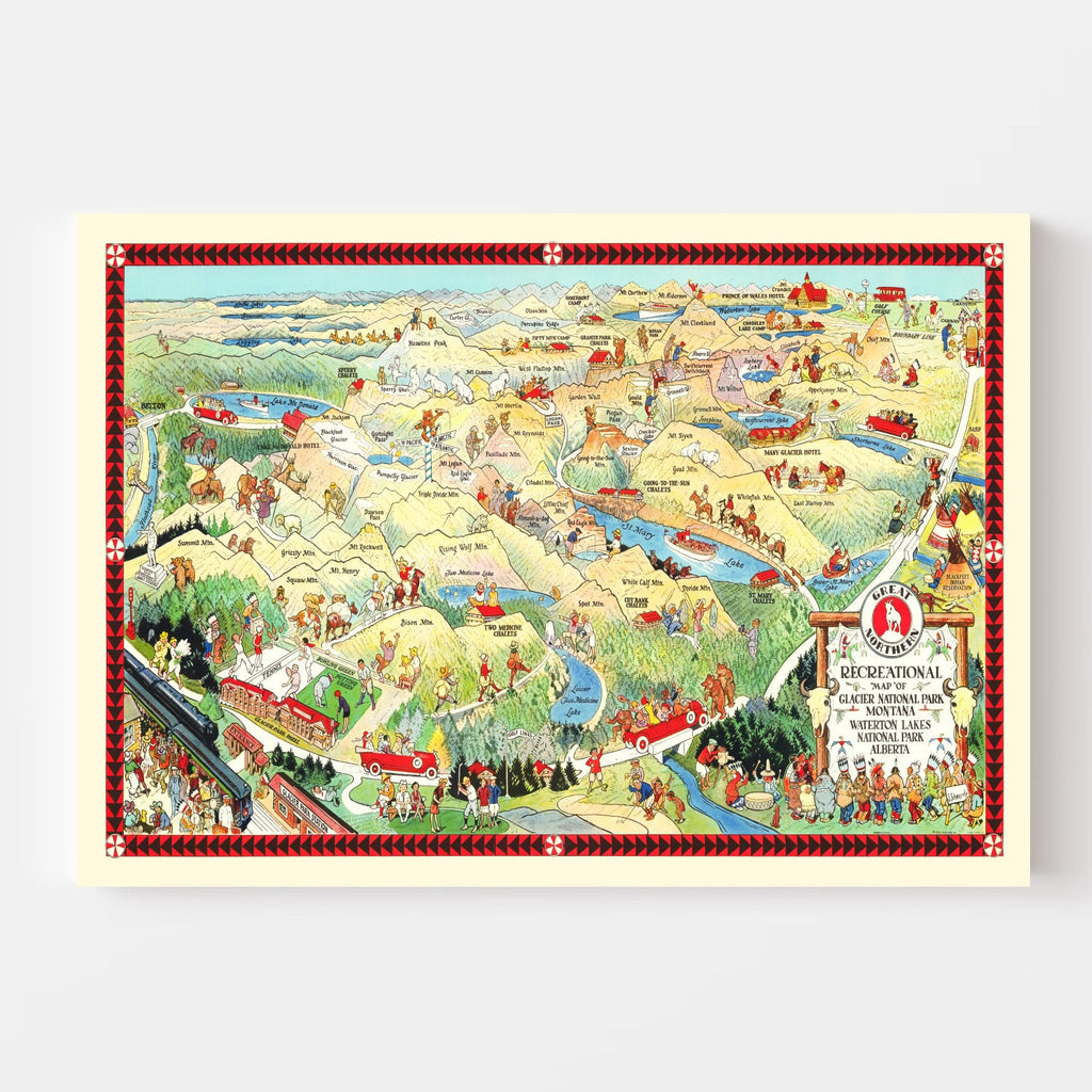 Vintage Map of Glacier National Park, 1925