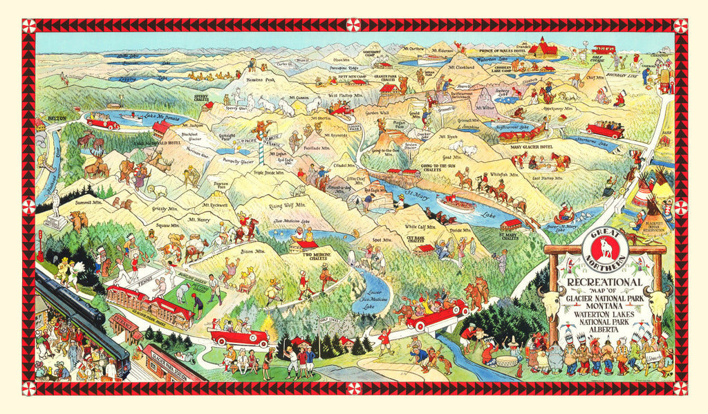 Vintage Map of Glacier National Park, 1925