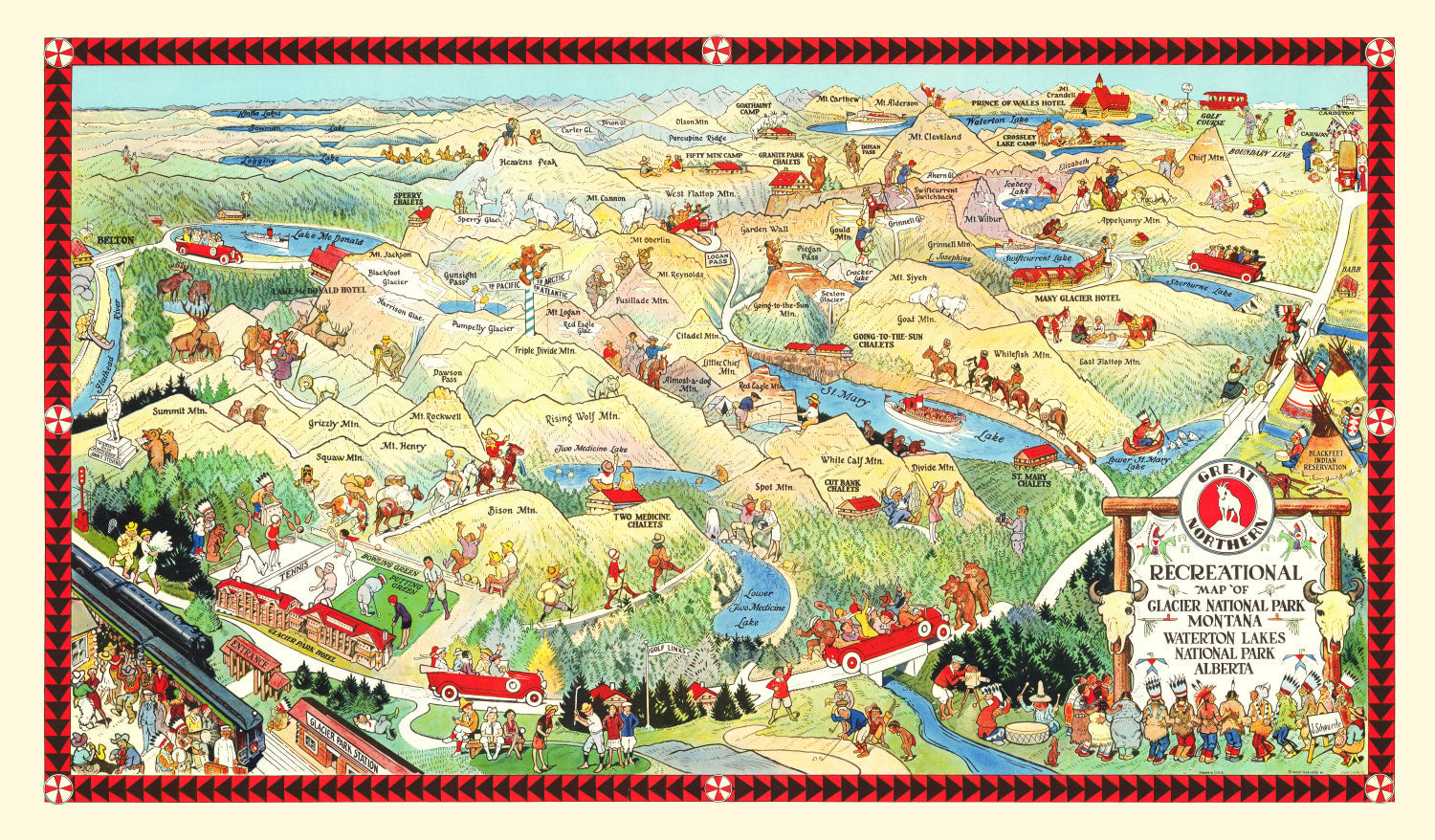 Vintage Map of Glacier National Park, 1925