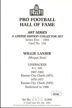 Willie Lanier HOF Autographed/Inscribed Goal Line Art GLAC Postcard  Chiefs JSA
