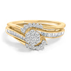 14K Yellow Gold Plated Sterling Silver 1/2 Cttw Diamond Cluster Spiral Bridal Set