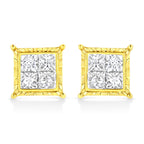 14K Yellow Gold 1 Cttw Princess Cut Diamond Square Stud Earrings
