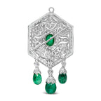 18K 2 3/4 Cttw Diamond and Emerald Dangle Art Deco Shield Brooch Pin Pendant (G-H Color, VS1-VS2 Clarity) CHAIN NOT INCLUDED