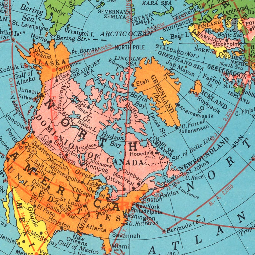 Vintage Air Age Map of The World 1946