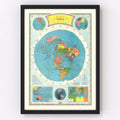 Vintage Air Age Map of The World 1946