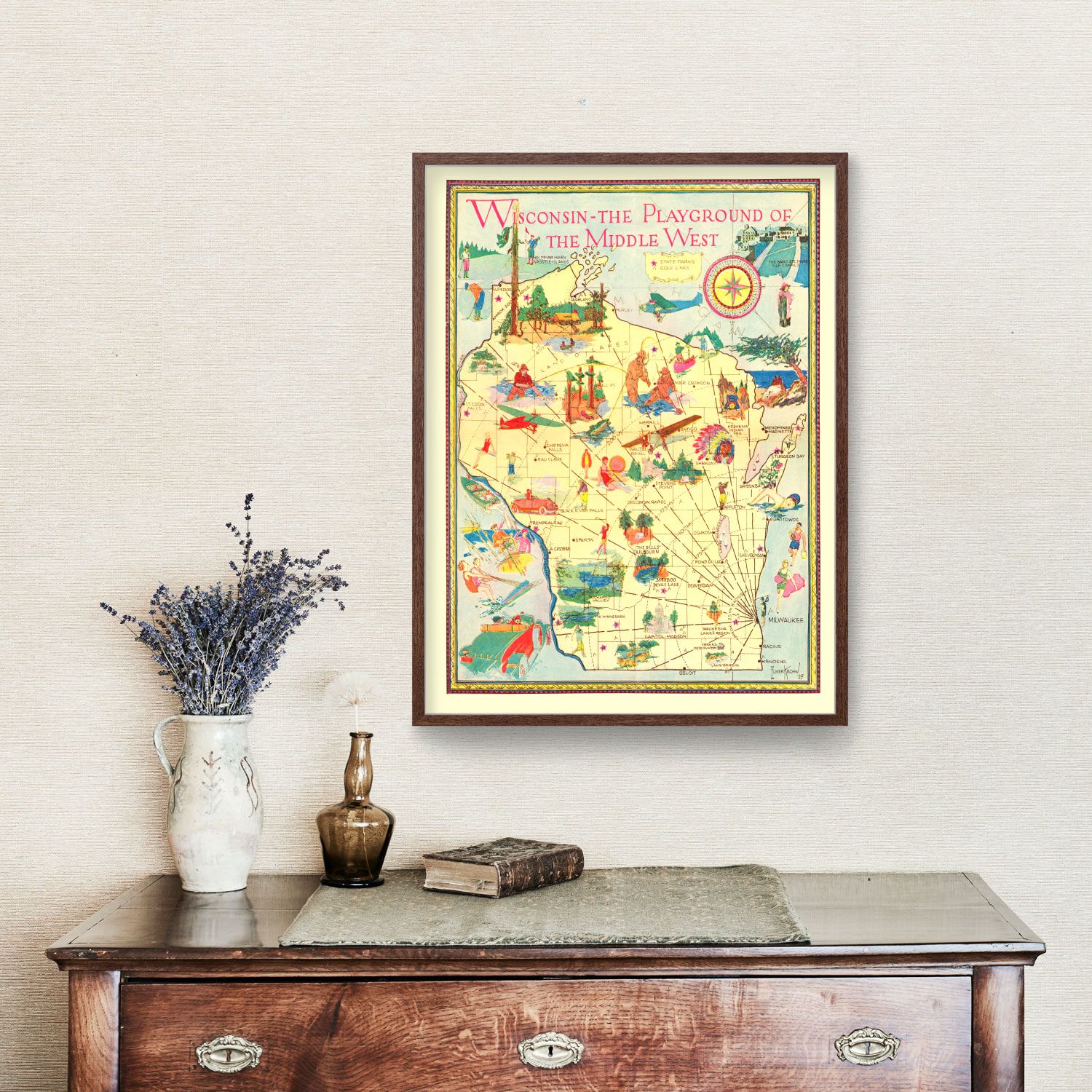 Vintage Map of Wisconsin 1929