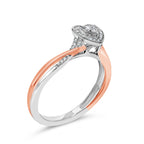 14K Rose Gold Plated Sterling Silver 1/10 Cttw Diamond Heart Motif Ring