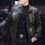 Racer Leather Jacket with Duckdown Lining  // Black