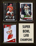 Super Bowl LVIII Mahomes Kelce Kansas City Chiefs 2024 3 Card Plaque Champions