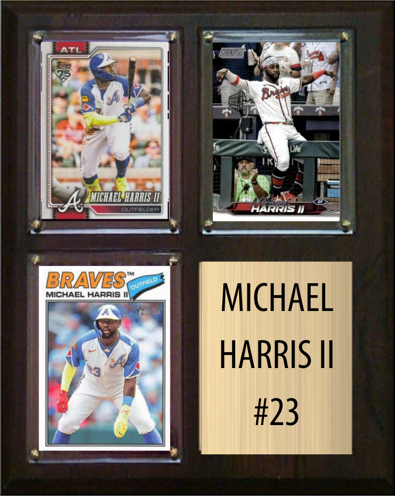 Michael Harris Atlanta Braves 3 Card Fan Gift Plaque Topps Bowman Donruss 2024 2025 2026
