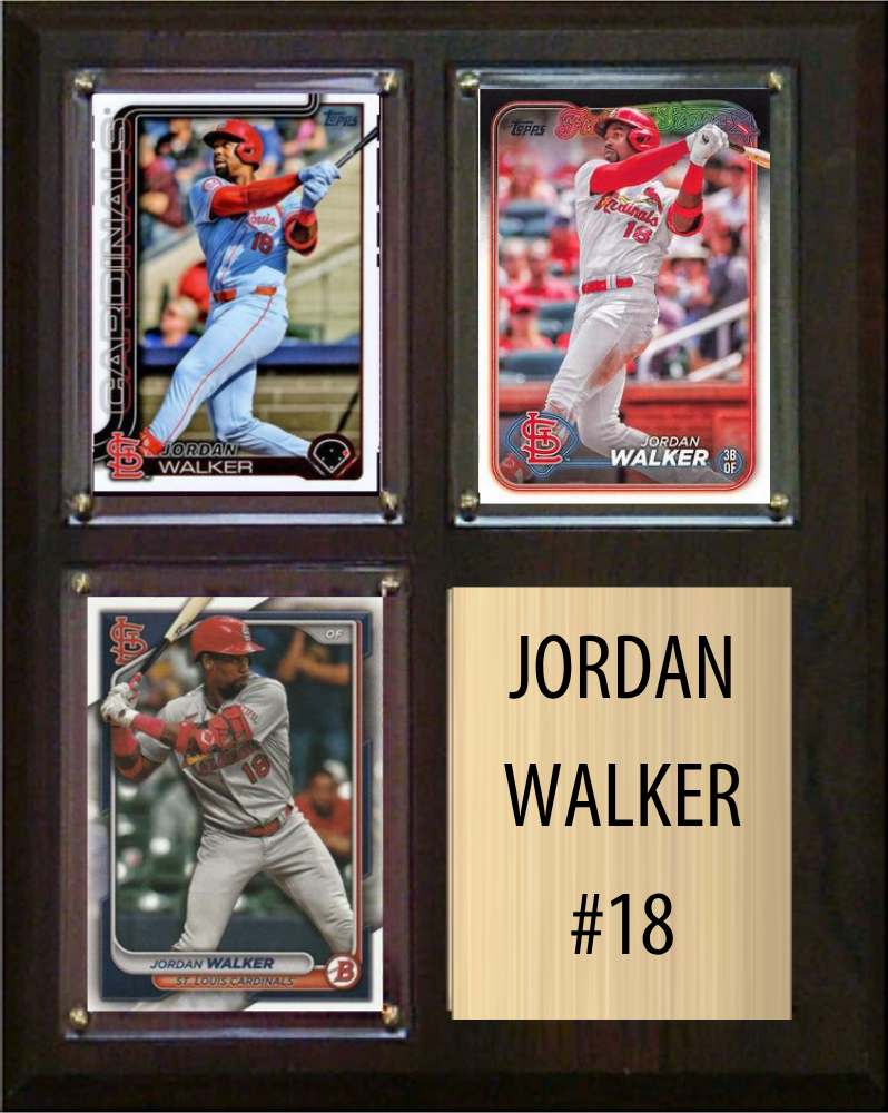 Jordan Walker St. Louis Cardinals 3 Card Fan Gift Plaque Topps Bowman Donruss 2024 2025 2026