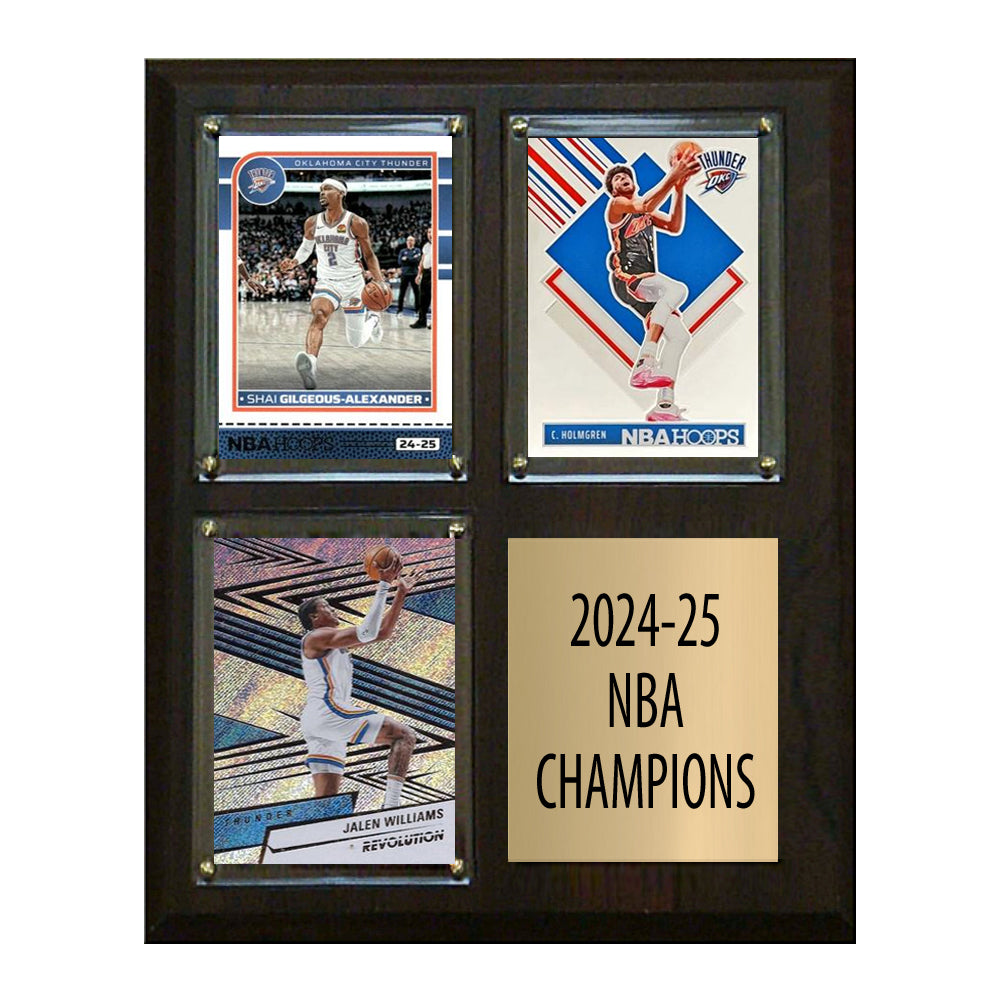 2024-25 OKC Thunder NBA Champions 3 Card Plaque Shai Gilgeous-Alexander Holmgren Donruss Prizm Hoops