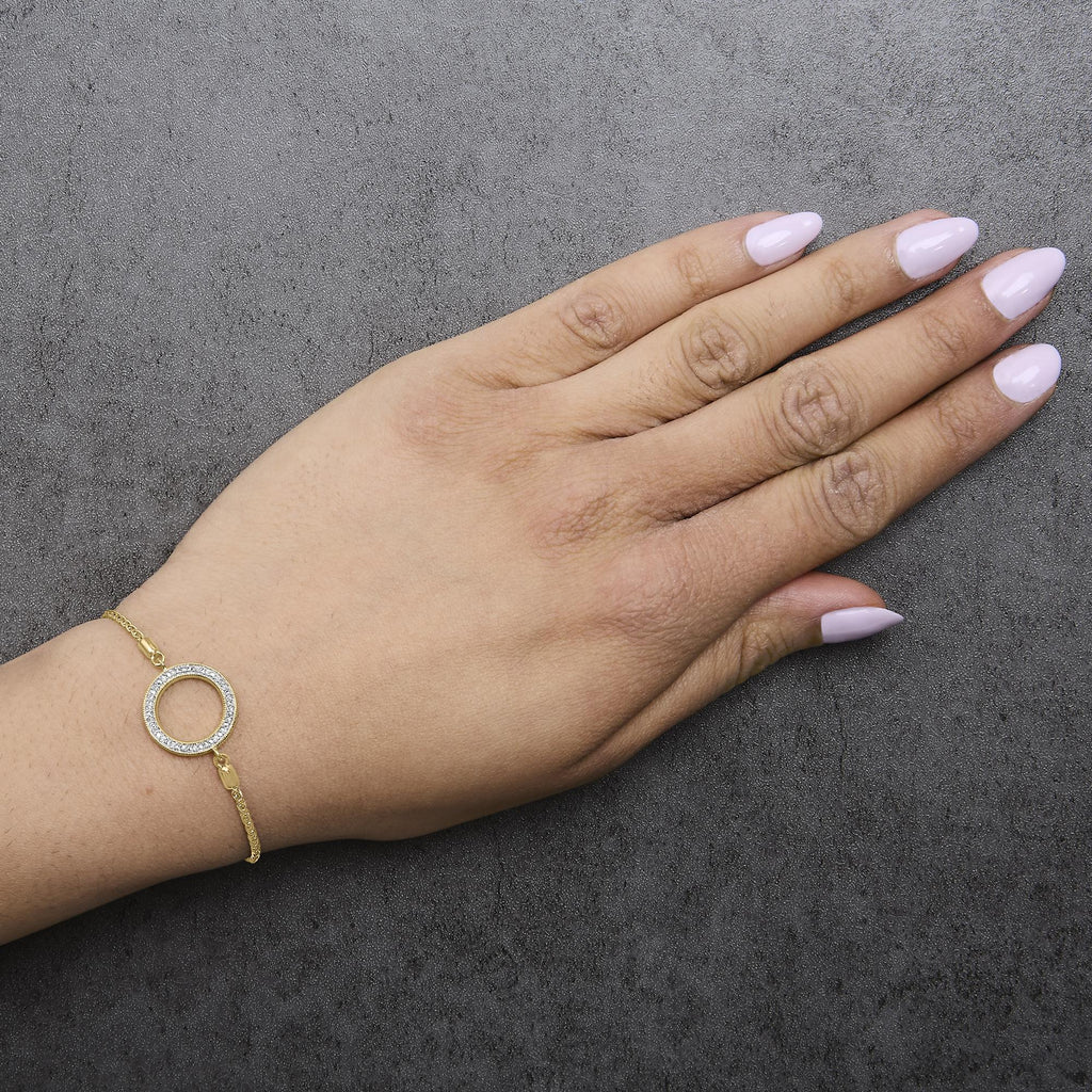 Gold Vermeil Diamond Accent Circle Lariat Bolo Bracelet