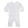 Little Things Mean A Lot Boys 100% Cotton Knit Two Piece White Christening Baptism Outfit - 3 Month