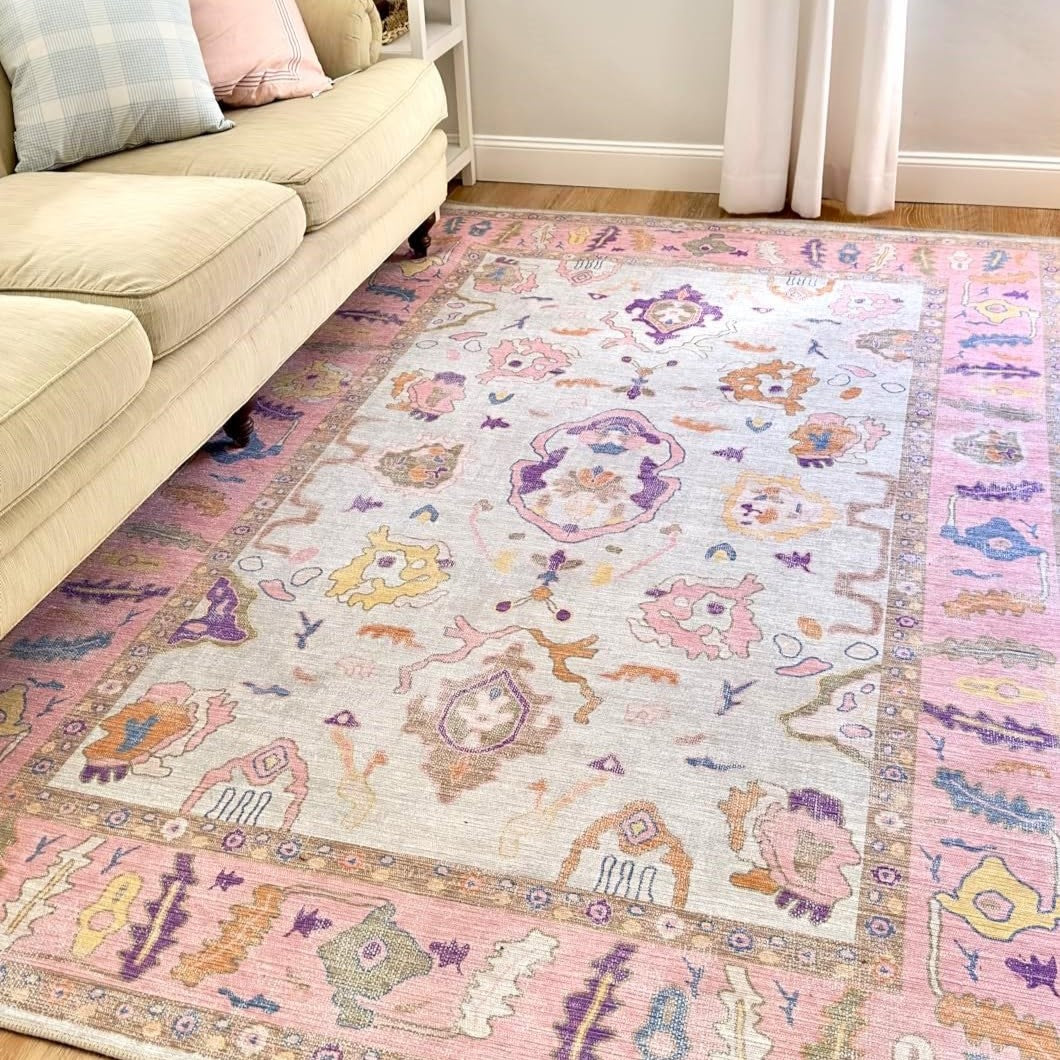 Luella Pastel Pink Cream Modern Oushak Rug