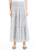Max Studio Women's Maxi Tiered Skirt, Ivory/Navy Ticking Stripe, X-Small