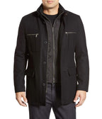 Cole Haan Signature Men's Wool Melton Coat with Nylon Bib, Black, X-Large