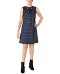 Julia Jordan Women's Yarn Dyed Tweed Double Breasted A Line Dress with Contrast Print, Navy/Gold, 14
