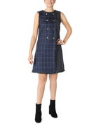 Julia Jordan Women's Yarn Dyed Tweed Double Breasted A Line Dress with Contrast Print, Navy/Gold, 8