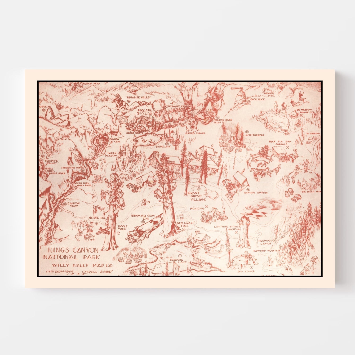 Vintage Map of Kings Canyon National Park, 1945