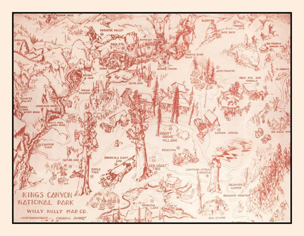 Vintage Map of Kings Canyon National Park, 1945