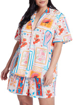 ELOQUII Women's Plus Size Relaxed Short Sleeve Button Down - 20, Souvenir