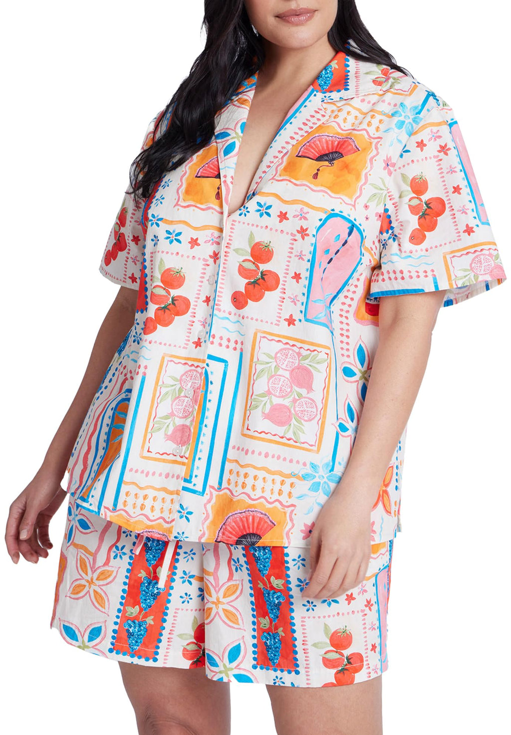 ELOQUII Women's Plus Size Relaxed Short Sleeve Button Down - 20, Souvenir