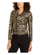 Anne Klein Women's Printed Jacquard Moto Jacket - Brown