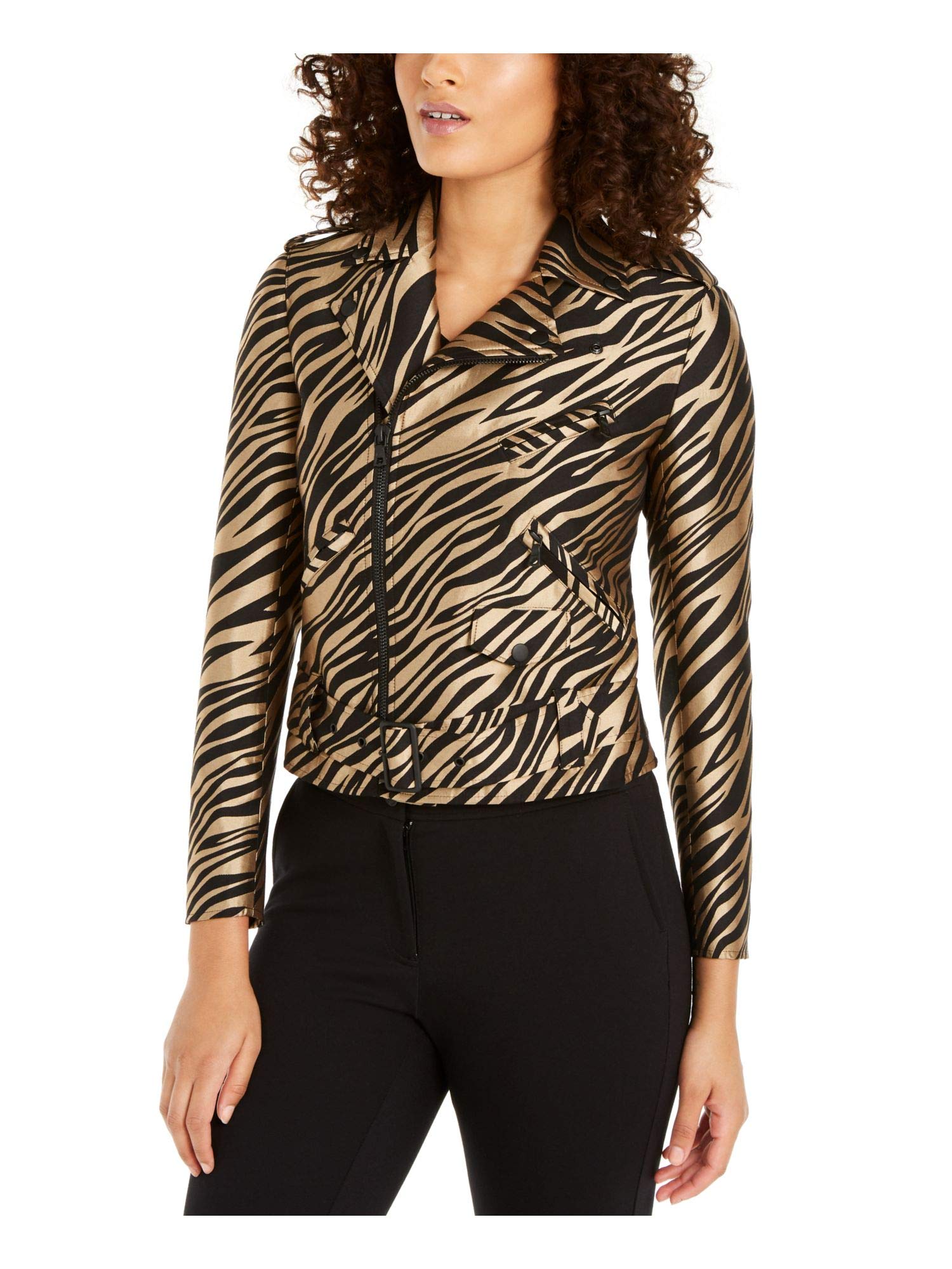 Anne Klein Women's Printed Jacquard Moto Jacket - Brown