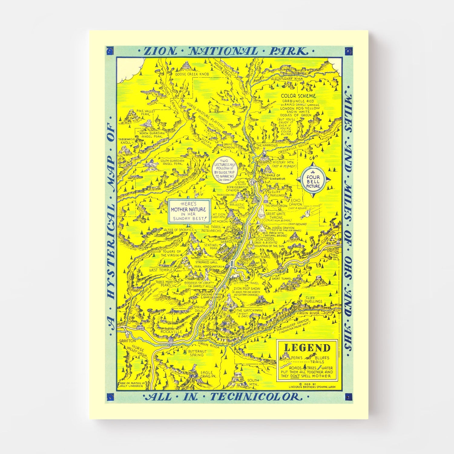 Vintage Map of Zion National Park, 1939