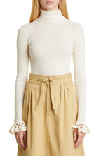 Sea Wynter Rib Wool Turtleneck Sweater in Cream, Size Medium