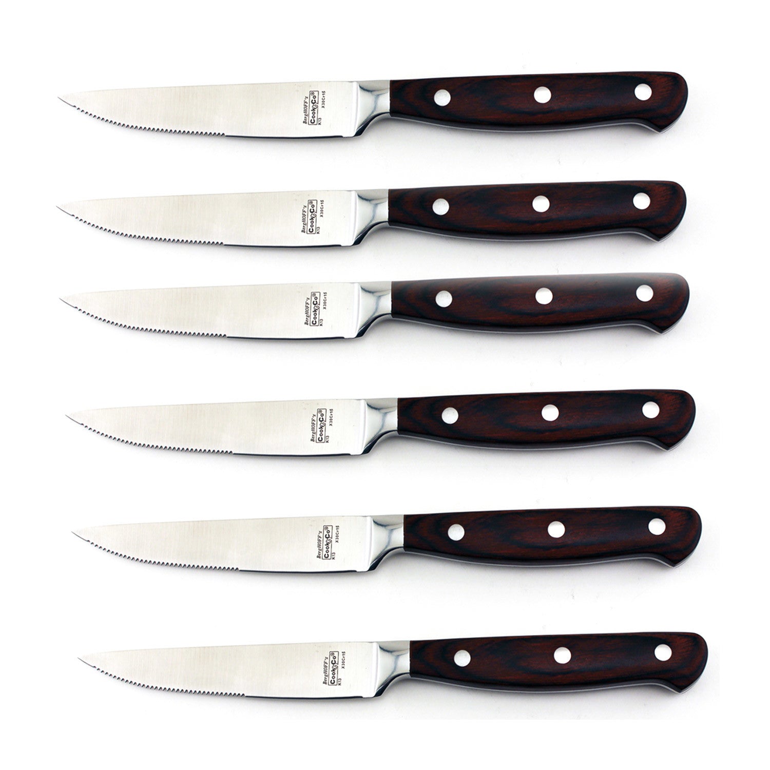 BergHOFF Pakka Wood 6pc Stainless Steel Steak Knife Set 4.75"