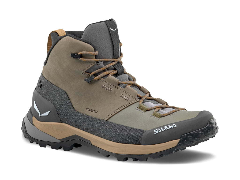 Salewa Mens Puez Leather Mid Powertex Waterproof Hiking Boots Bungee Cord Onyx 95