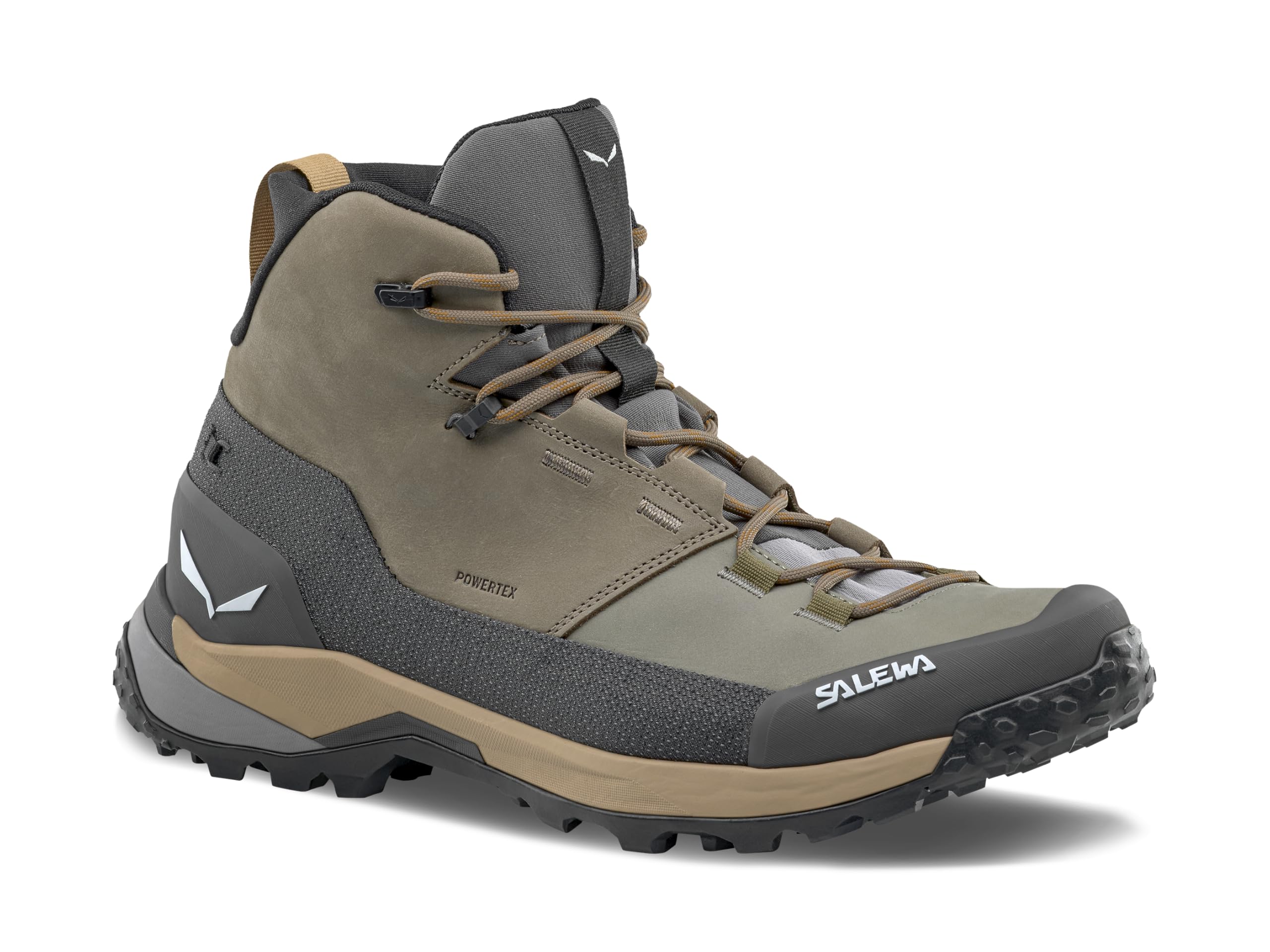 Salewa Mens Puez Leather Mid Powertex Waterproof Hiking Boots Bungee Cord Onyx 95