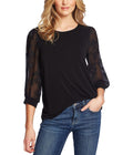 CeCe Lace Sleeve Stretch Crepe Blouse Rich Black LG