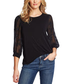 CeCe Lace Sleeve Stretch Crepe Blouse Rich Black XL