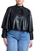 ELOQUII Women's Plus Size Faux Leather Cape Jacket - 16, Black Onyx