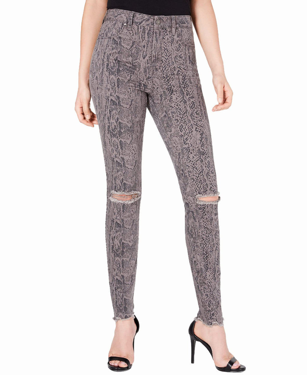 Rewash Juniors' Stevie Ripped Printed Skinny Jeans Grey Snake Print Size 11