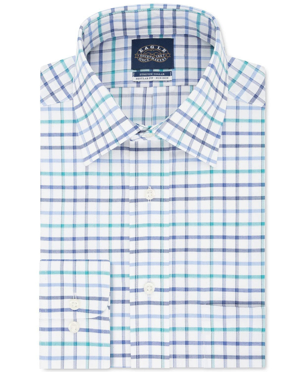 Eagle Mens Dress Shirt White (XL) Flex Collar Check Blue 17 1/2