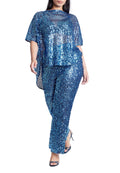 ELOQUII Women's Plus Size Sequin Open Mesh Straight Leg Pant - 18, Blue Steel
