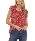 CeCe Printed Square Neck Blouse Poppy Red XL