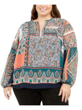 Tommy Hilfiger Womens Paisley Split Neck Top Navy 2X